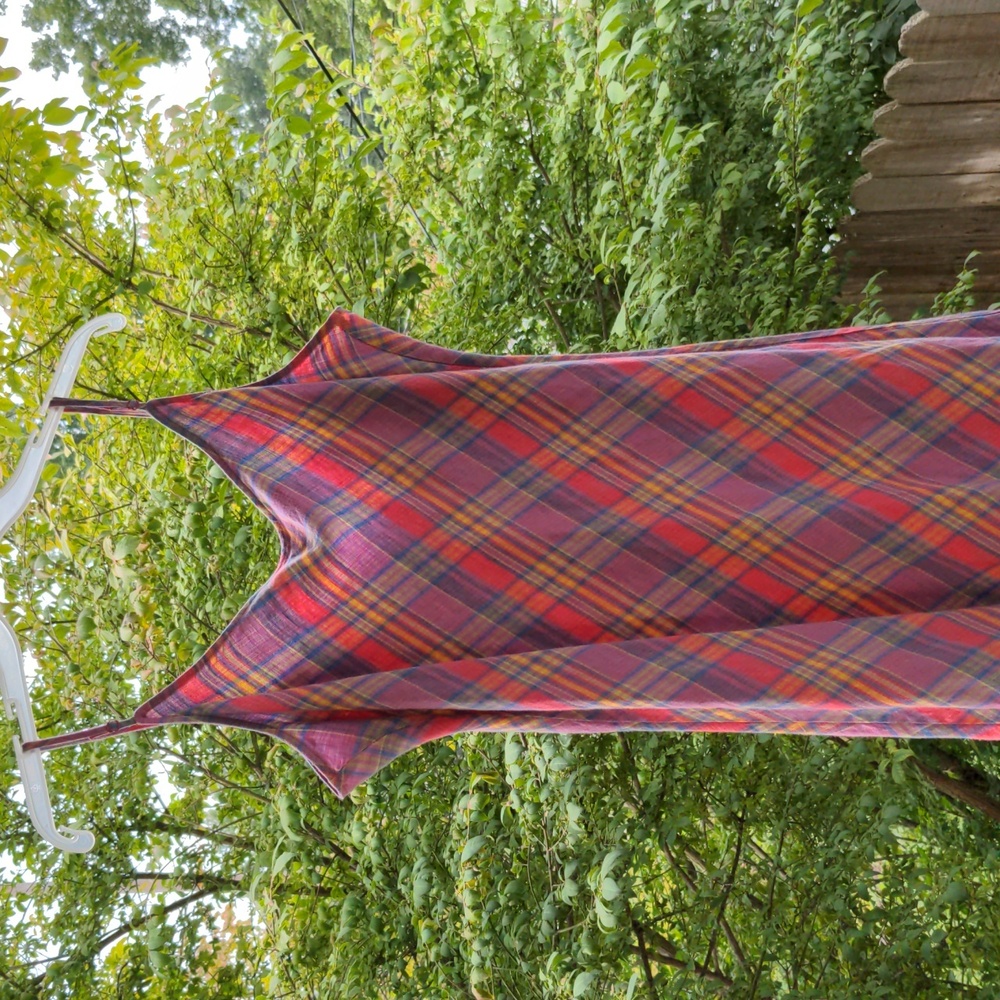 J Crew 14 Gwyneth Linen Slip Midi Dress Sunset Plaid